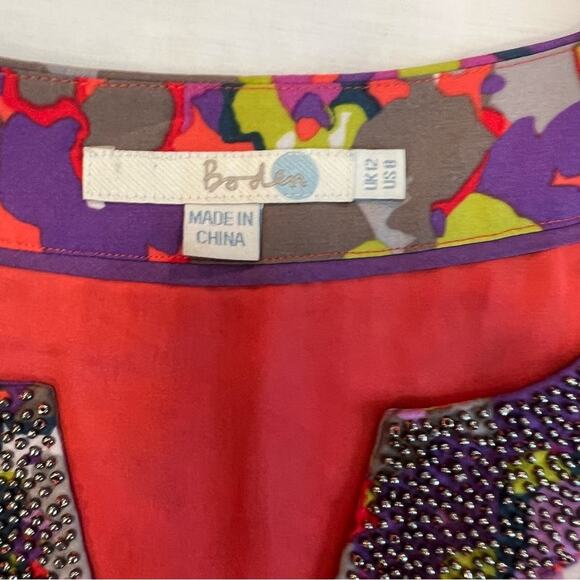 BODEN Embellished Beaded Notched Neck Silk Dress Short/Cap Sleeve Floral Size 8 - Picture 3 of 11